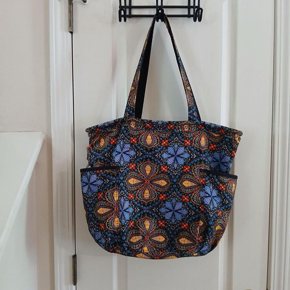 Thirty-One Retro Metro Mosaic Pop Geometric Canvas Tote Bag Boho Indie Beach Bag